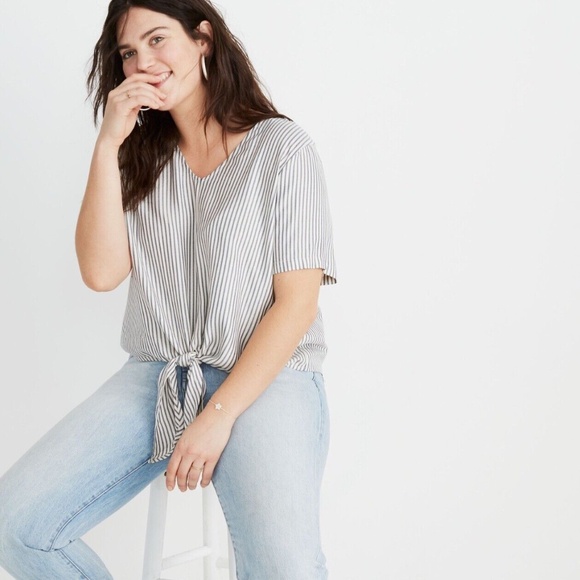 MADEWELL Novel Tie-Front Top in Stripe - Women's Size XXL - Picture 9 of 16